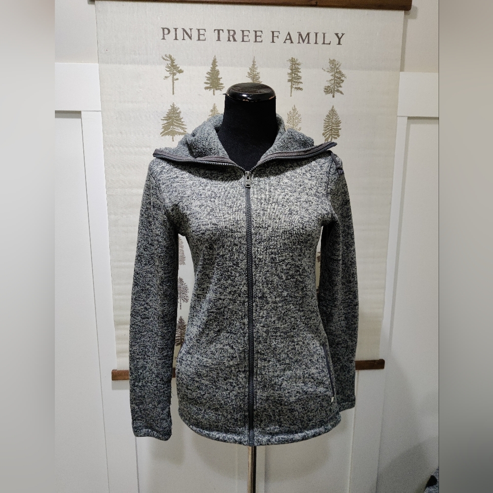 Roxy Women’s Grey Sherpa Fleece Zip Hoodie Jacket | Size M | Cozy Casual Outdoor